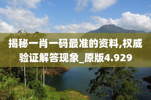 揭秘一肖一码最准的资料,权威验证解答现象_原版4.929