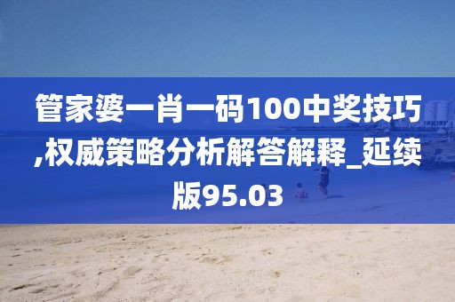 管家婆一肖一码100中奖技巧,权威策略分析解答解释_延续版95.03