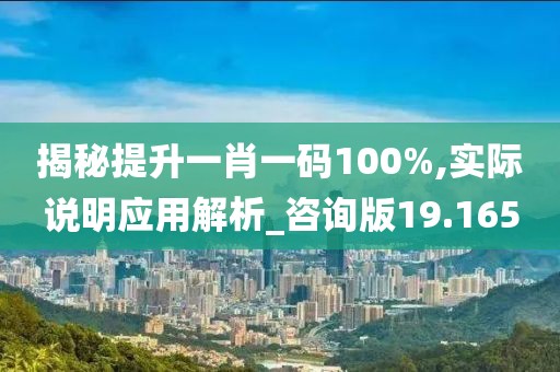 揭秘提升一肖一码100%,实际说明应用解析_咨询版19.165