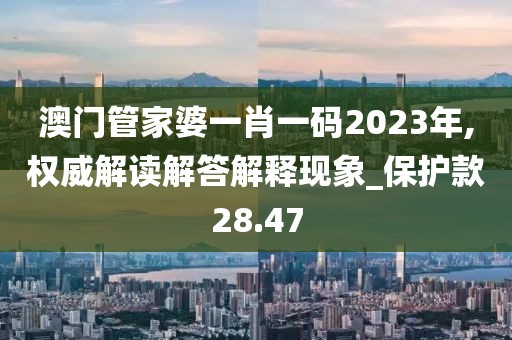 澳门管家婆一肖一码2023年,权威解读解答解释现象_保护款28.47